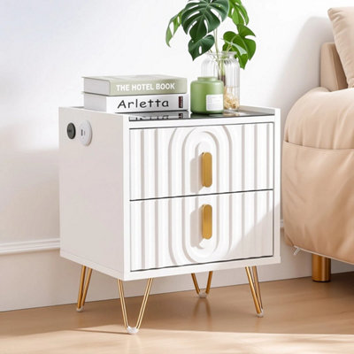  - Modern Led Bedside Table Nightstand With 2 Drawer W/ Wireless Charging