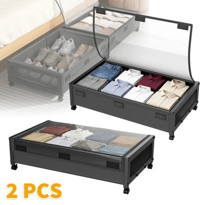  - 2X Underbed Storage Box On Wheel Lid Under Bed Sofa Portable Dustproof Organizer