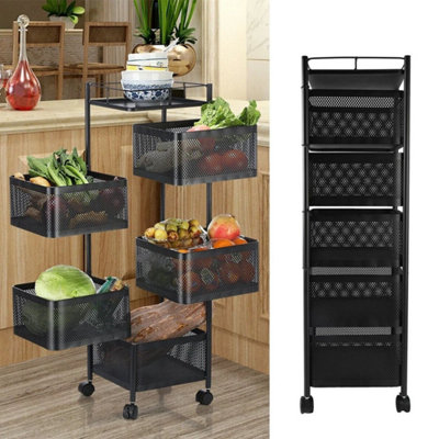  - 6 Tier Kitchen Rotating Storage Trolley Cart Utility Vegetable Mobile Rack