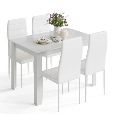  - Dining Table And Chairs Set 4 Faux Leather Seat Kitchen Room Furniture