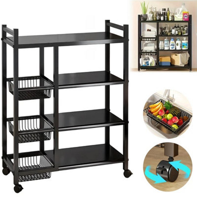  - 4 Tier Kitchen Basket Storage Trolley Rack Fruit Vegetable Organiser Shelf Cart
