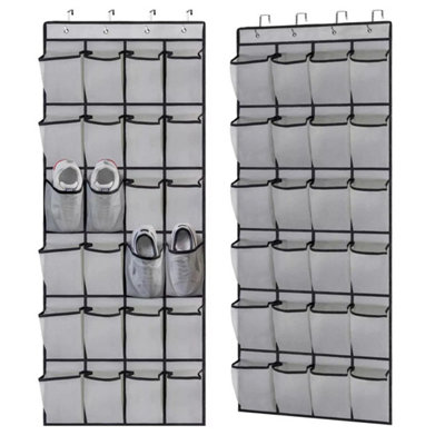  - 24 Pockets Over Door Hanging Shoe Rack Storage Hanger Holder Organiser Tidy  Grey-24 Pockets