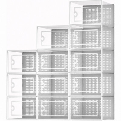  - White 12X Clear Stackable Plastic Shoe Storage Boxes Organiser Rack