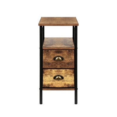  - Industrial Rustic 2 Drawer Narrow Bedside Nightstand Coffee Table