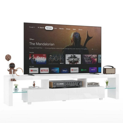  - White 200Cm Tv Stand Rgb Led High Gloss