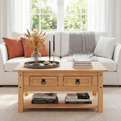  - Waxed Pine Coffee Table W/ Drawer