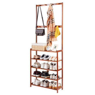  - Hall Tree Coat Rack With 5-Tier Large Shoe Storage Shelf For Hallway