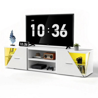  - Mdf Tv Cabinet With 2 DoorsRgb Led Lighting Entertainment Unit