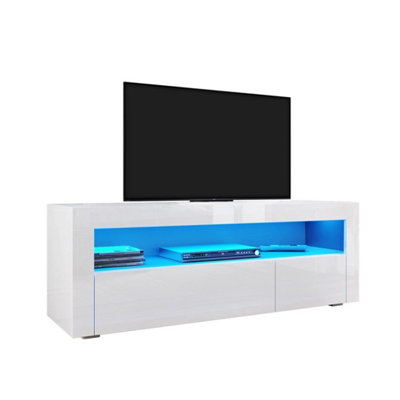  - High Gloss Tv Stand Entertainment Cabinet With Led Light Doors