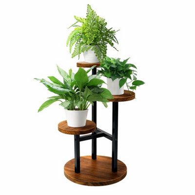  - 3-Tier Metal Wooden Plant StandFlower Pot Display Rack