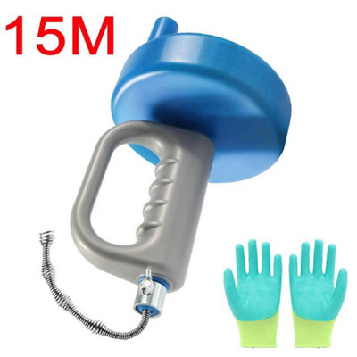  - Unblocker Hair Remover Sink Snake Drain Auger Pipe Plumber Cleaner 15M+Gloves