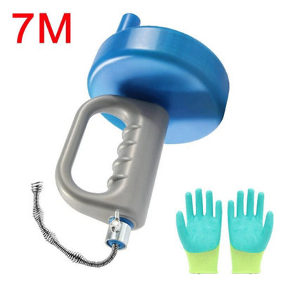  - Unblocker Hair Remover Sink Snake Drain Auger Pipe Plumber Cleaner 7M+Gloves