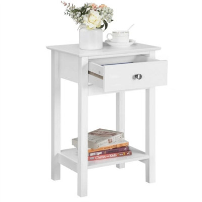  - White1Drawer And 1 Shelf Bedside Table Nightstand Side Table Bedside Cabinet Storage Unit With Drawers