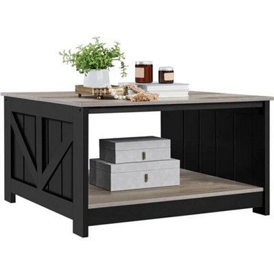  - Square Wood Coffee Table With Storage Shelf For Living Room Reception Room