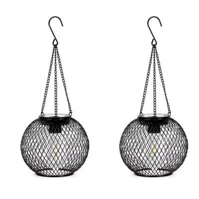  - 2X Solar Powered Led Hanging Lantern Metal Lights Outdoor Garden Lawn Lamp Decor
