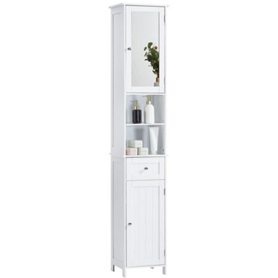  - Bathroom Cabinet Storage 2 Doors Shelves Tallboy Mirrored Cupboard Furniture White