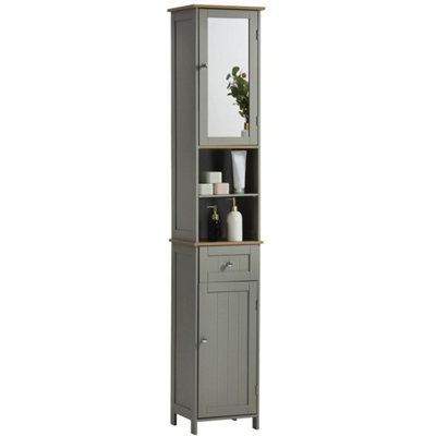 - Bathroom Cabinet Storage 2 Doors Shelves Tallboy Mirrored Cupboard Furniture Grey