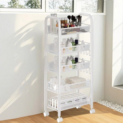  - 5 Tier Kitchen Storage Trolley Cart With Wheels Metal Organizer White
