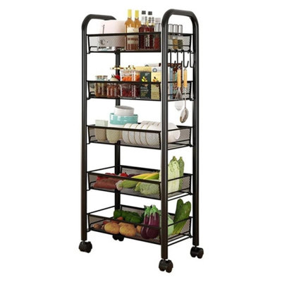  - 5 Tier Kitchen Storage Trolley Cart With Wheels Metal Organizer Black
