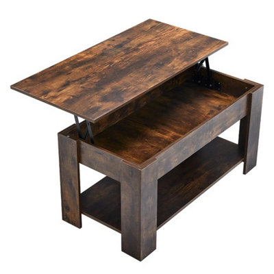  - Brown Modern Lift Top Wooden Coffee Table With Storage Shelf