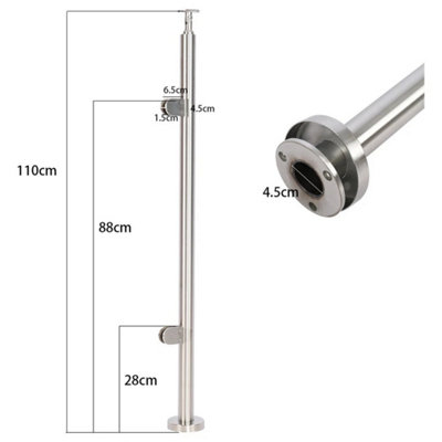  - 304 Stainless Steel Posts Stair Balustrade Railing Glass Clamps Handrail Garden End Post With Top Rail