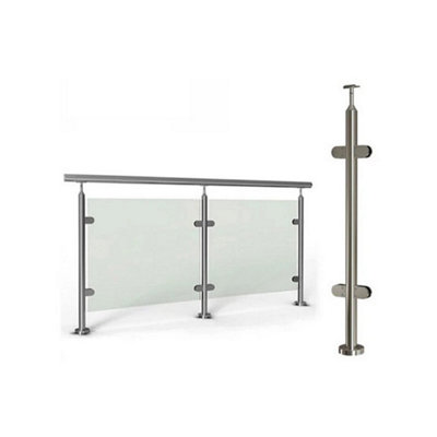  - 304 Stainless Steel Posts Stair Balustrade Railing Glass Clamps Handrail Garden Corner Post With Top Rail