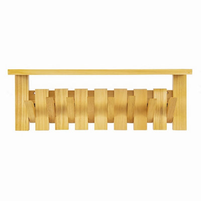  - Wooden Clothes Coat Rack With 8 Flip-Down Hooks
