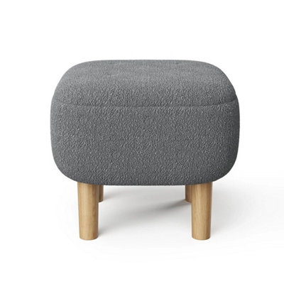  - Ottoman Footstool Pouffe Foot Rest With Sturdy Wooden Legs Grey