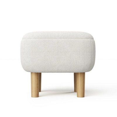  - Ottoman Footstool Pouffe Foot Rest With Sturdy Wooden Legs Beige