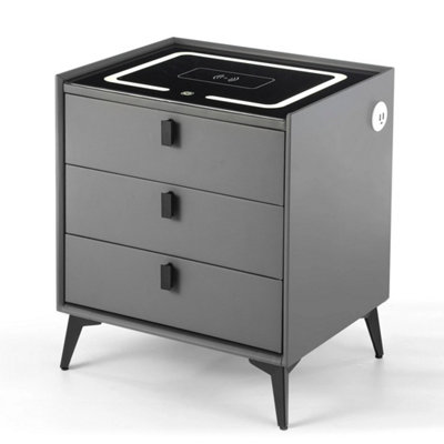  - Bedside Nightstand With 3 Drawers Wireless Charging Function