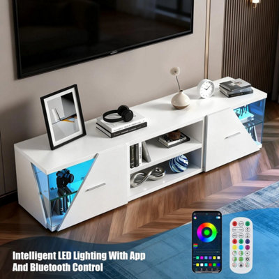  - Led Tv Stand Cabinet Unit Modern High Gloss 2 Door Mdf Entertainment Rgb