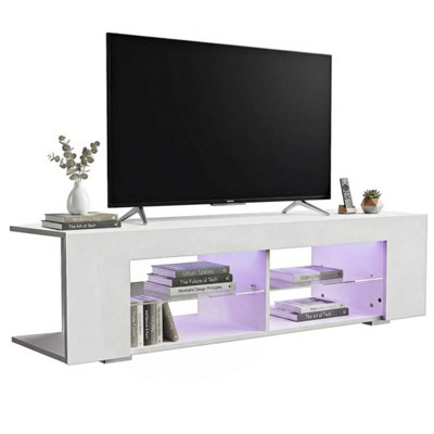  - White 135Cm High Gloss Tv Stand Storage Cabinet Cupboard Unit With Rgb