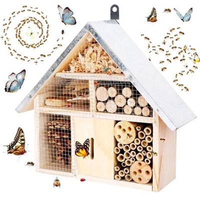  - Wooden Bee Hotel Insect House Bug Shelter Butterfly Garden Habitat
