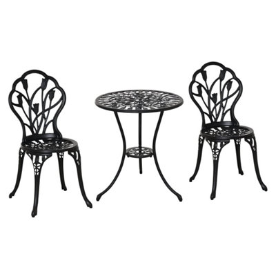  - Black 3 Piece Patio Bistro SetAluminium Garden Table And Chairs With Umbrella Hole