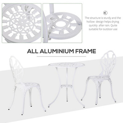  - White 3 Piece Patio Bistro SetAluminium Garden Table And Chairs With Umbrella Hole