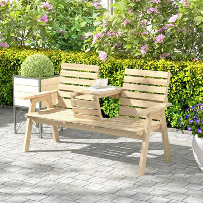  - Garden Wooden Convertible 2-3 Seater Bench Companion Chair W/table