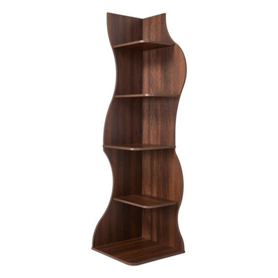  - 5 Tier Corner Bookshelf Storage Organiser Shelving Wooden Display Stand Shelf