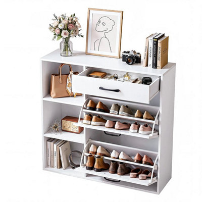  - Shoe Cabinet With Flip Drawers& Open Shelves Freestanding Shoe Rack Cabinet