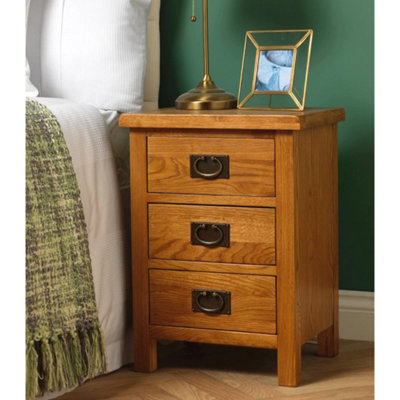  - 3 Drawer Rustic Oak Bedside Cabinet Lamp Table Nightstand Bedroom
