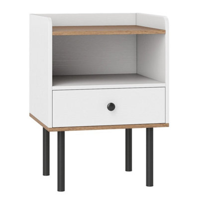  - White Single Nightstand Bedside Table Drawer Open Storage Shelf