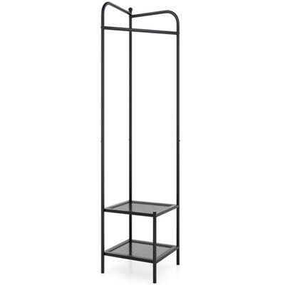  - Black Freestanding Corner Hall Tree Coat Rack Mesh Storage Shelves