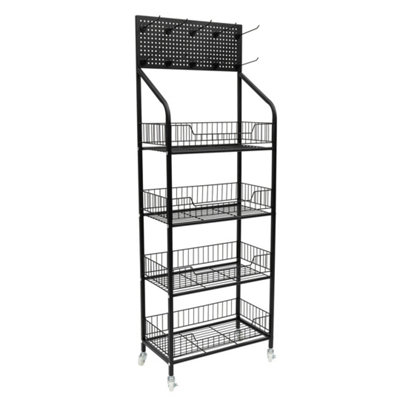  - Black 4 Tier Retail Display Rack Fruit Veg Snack Basket Shelf