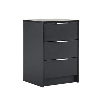 - Black 3 Drawer Bedside Storage Nightstand