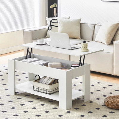  - White Lift Top Coffee Table Storage Shelf