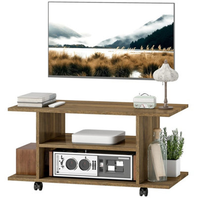  - Tv Stand Storage Shelves Mobile Walnut