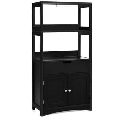  - Freestanding Bathroom Floor Cabinet Wooden Tall Storage Cupboard 2 Open Shelves