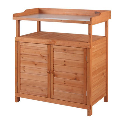  - Multi-Function Potting Bench Table W/ Storage Cabinet And Galvanized Table Top