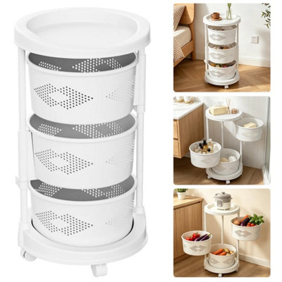  - 4 Tier Kitchen Rotating Storage Trolley Cart Utility Vegetable Mobile Shelf Rack