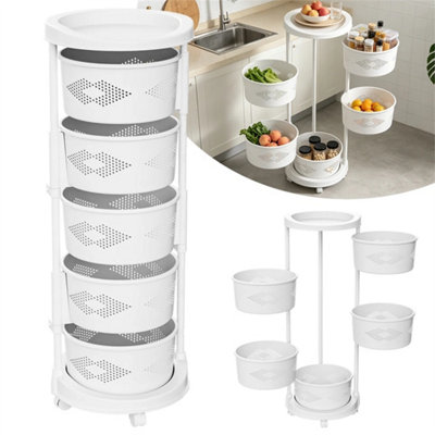  - 6 Tier Kitchen Rotating Storage Trolley Cart Utility Vegetable Mobile Shelf Rack