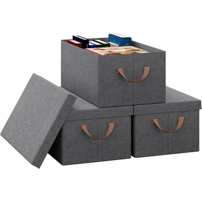  - Storage Boxes 3Pcs 27L Foldable Non-Woven Fabric Folding Clothes Baskets W/ Lid